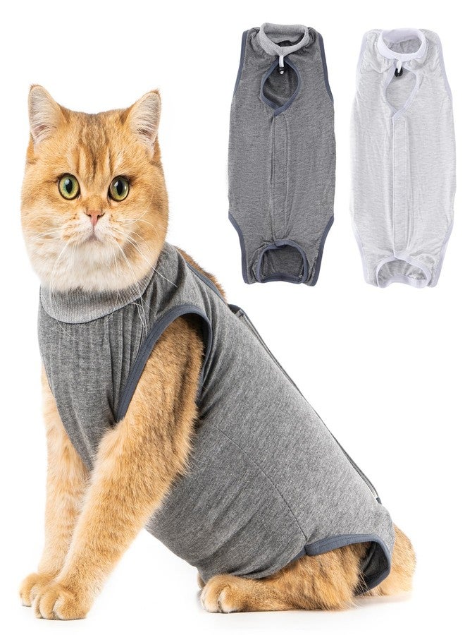 Avont 2 Pack Cat Recovery Suit - Kitten Onesie for Cats After Surgery, Surgical Spay Recovery Suit Female for Abdominal Wounds or Skin Diseases Protection -Grey/Dark Grey(L) - Image 1